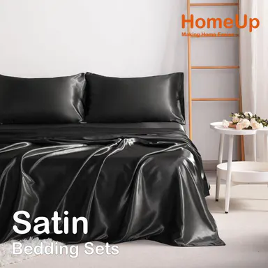 NTBAY 3/4-Piece Satin Sheets Set, Luxury Look Bedding Sets, Ultra Soft Silky Cooling Bedding, Wrinkle Resistant, Envelope Closure Pillowcases, OEKO-TEX Certified Anti-Acne, Frictionless Hair & Skin Care for Beauty Sleep, Queen/King Size