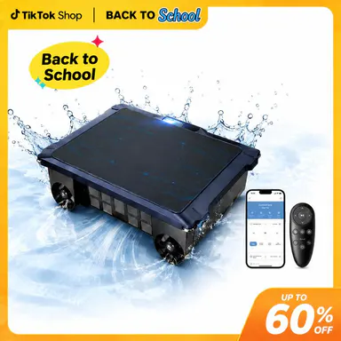 [BackToSchool]2026 New T2B Robotic Solar Pool Skimmer with App & Remote,24/7 Automatic Surface Cleaner,22H Battery Life,Dual Charging Modes,Auto Parking & Smart Nav,Salt-Chlorine Motors,Built-in Chlorine Dispenser,Ideal for Most Swimming Pool Type, Remote