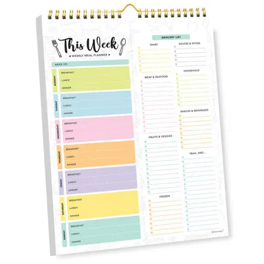 Decorably 52 Sheets Pastel Undated Magnetic Weekly Meal Planner and Grocery List Notepad with 4 Strong Magnets - 8.5x11in Spring-Bound, Refrigerator Mountable, Easy Tear-Off Design
