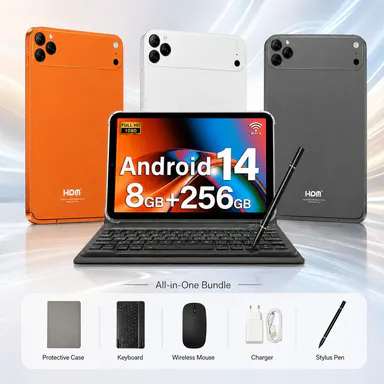 Back to School 10.1\" Android 14 Tablet Bundle with Keyboard, 8+256 Storage, Tablet for Reading, Video Streaming, Web Browsing & Everyday Family Use