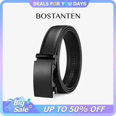 【Father's Day Gift】BOSTANTEN Snaptenbelt Mens Belt Leather Ratchet Easy Release Belt For Men Designer Belt Dress and Casual with Adjustable Buckle for Men's Wear Gift Textured Fathers Gift SpringStatements