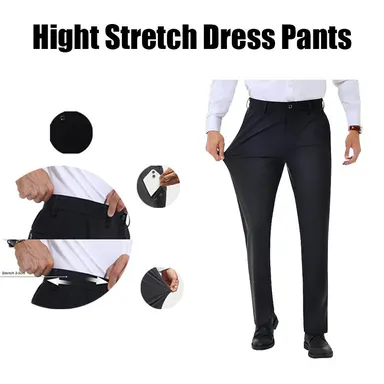 Alimens&Gentle Men's Stretch Dress Pants No Iron Golf Pants Expandable Waist Flat Front Business Casual Formal  Pants