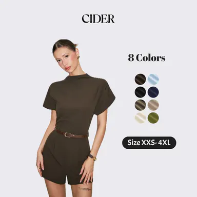 Cider Minimalist Stand Collar Romper for Casual Daily, Elegant Jumpsuits, Ladies Belted Playsuit, Urban Vacation Outfits, Lady Overalls