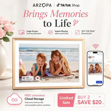 ARZOPA 14in Digital Photo Frame with WiFi Connect, Easy Installation, Free App, Free Unlimited Cloud Storage, RK3326 CPU, Camera Attachment for Home Decor, Ideal for All Ages Family Gifting (Camera Accessory),back to school,back to school haul