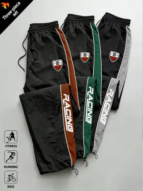 3-pack men’s fashion contrast-color drawstring casual pants, breathable and wear-resistant fabric, loose jogger fit, retro racing-style men’s casual athletic pants—versatile for sports and commuting, a perfect choice for summer outfits