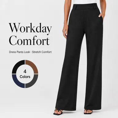 Women's Wide Leg Dress Pants High Waisted Stretchy Work Trousers Business Casual Office Pull on Slacks with Pockets#back to school outfits