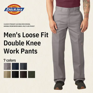 Dickies | Men's Loose Fit Double Knee Work Pants, Reinforced Knees, Multi-Pocket Utility Fit, Workwear Street Style