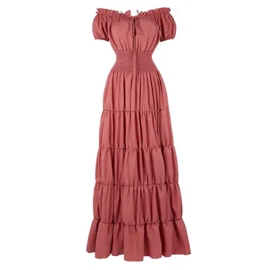 Renaissance Costume Women Medieval Irish Under Dress Retro Gown Wench Peasant Smocked Waist Long Dresses Halloween Costumes Girls Party Outfit Gothic Dress 6531-D3