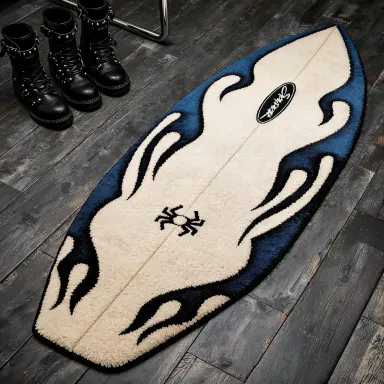 Blue and White Flame Surfboard Alien Carpet Trendy Color Blocking Flocked Floor Mat Anti-Slip Wear-Resistant Bedside Mat Sporty Space Decor Pad Suitable for Ins Style / Streetwear Fashion #GLOBAL PICKS
