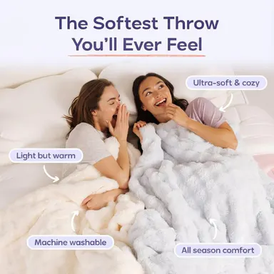 Mellow Sleep | Cloud Throw Blanket - Cloud Like Faux Rabbit Fur Plush Blanket, Ultra Soft Fluffy Fleece Throw for Stress & Anxiety Relief, Thick Warm Cozy Blanket for Couch, Bed, Travel & Relaxation