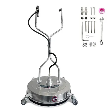 Garvee Commercial Grade 24-Inch Stainless Steel Pressure Washer Surface Cleaner – 4900 PSI, 4 All-purpose Wheels, 3/8\" Connector, 1/4\" Adapter, Rotating Nozzle – Ideal for Concrete, Patio, Sidewalk, Deck, Extreme Water Pressure Tool, Heavy Duty Pressure
