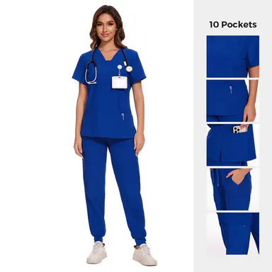 COZYFIT Women's Basic Lady Nova Workwear Uniforms Set - V-Neck Scrub Top, 10-Pocket Cargo Trouser