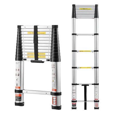 【Summerfinds】VEVOR 12.5ft Telescoping Ladder Aluminum Lightweight Multi-Purpose Collapsible ExtensionOne-Touch Retraction LadderHeavy Duty 330LBS Max Capacity with Non-Slip Feetfor HomeOutdoor WorkLoft, Adjustable Ladder, Aluminum Telescopic Ladders