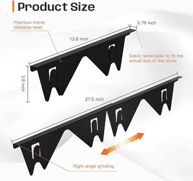 [SUPAFA] Stainless Steel Stove Gap Guards, Telescoping Range Trim Kit (2pc) - Heat Resistant, Easily Clean, Adjustable 13.8\" to 27.5\" Width, 0.79\" Size, Gas Hose Compatible, Telescoping Design