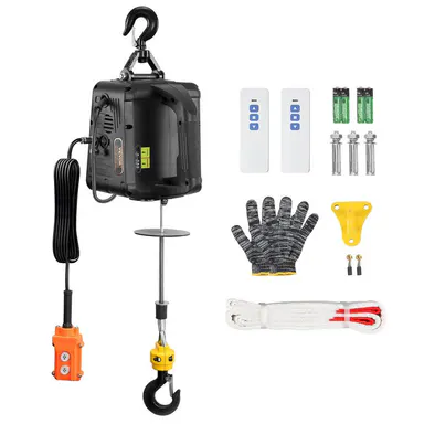 【toolupgrade】VEVOR Heavy Duty 3-in-1 Electric Hoist Winch, 1100lbs 1500W Portable Power Crane, 110V/120V, 22.9 ft Lifting Height, 13 ft/min Speed, Manual-Wired-Wireless Remote Control, Overload Protection, Hardware Tool, Father's Day Gift Idea, Overload A