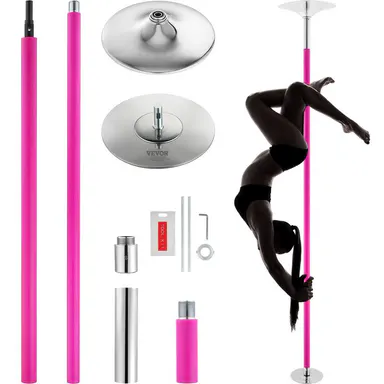 【Summerfinds】VEVOR Professional 40mm Heavy-Duty Stainless Steel Rubber Standard Dance Pole, Dual Mode Gymnastics Equipment with Extension Rods & Installation Manual, Portable Removable Kit, Height Adjustable, Powder Coated for Grip, Ideal for Stage Dance,