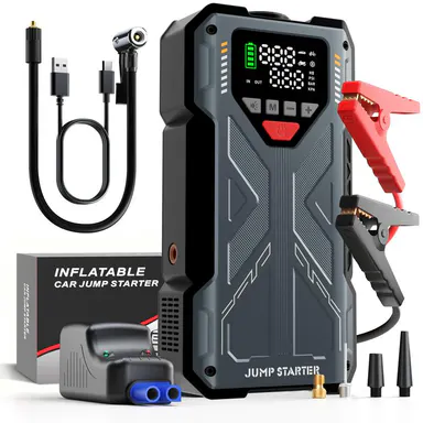 16800mAh [ 5 in 1 Function ] Geeneu Portable Car Jump Starter With Air Compressor (10.0L Gas, 9.0L Diesel) With 150 PSI Tire Inflator, 12V Car Battery Jump Power With LED Light F6 portable jumpstarter batterycharger Outdoorfun Emergency Lighting fat