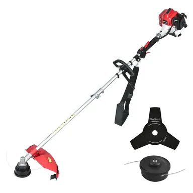Powersmart 2-Cycle 25.4cc Gas Weed Wacker, String Trimmer & Edger - 16in, Red & Black, Portable, Vibra-Dampen, Lightweight, Easy Assembly, Optimized Efficiency, Ergo Grip, 10 in Blade, 0.095-inch Trimmer Line, Shoulder Straps (PS4531 PS4532) for Lawn Care