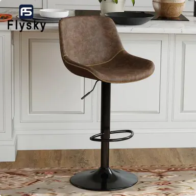 FlySky Sturdy Modern Upholstery Barstools Set - Waterproof Faux Leather Armless Height-Adjustable Swivel Chairs with 360-Degree Rotation, Round Base, Rubber Ring, Footrest for Kitchen Island, Coffee Room (Assembly Required), Furniture