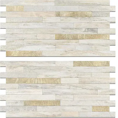 STICKGOO 20 Sheets Peel and Stick Backsplash Tile, Tile Stickers, Stick on Backsplash for Kitchen and Bathroom, Volakas White Look PVC Mixed Metal Silver Self Adhesive Wall Tiles