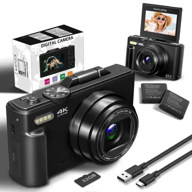 Digital Camera for Photography and Video, 4K Vlogging Camera for Beginner with 3\" 180° Flip Screen, Auto-Focus 18X Digital Zoom Compact Retro Camera with 32GB Micro SD Card & 2 Batteries, Perfect Gifts for Halloween and Thanksgiving,summerwins