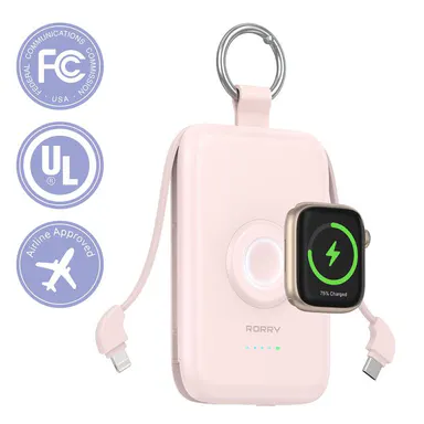 RORRY 10000mAh Chargeable Portable Power Bank, Fast Charging Compact Durable EDC Gear with Built-in Cables, Keychain, Wireless Magnetic Function for iPhone 17-11, iWatch, Android, AirPods, iPad - Lightweight Travel Accessory Perfect Father's Day Gift, Pro