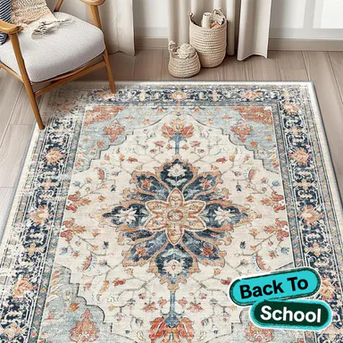 BESTSWEETIE | Machine Washable Area Rugs – Boho Carpets for Living Room & Bedroom – Large, Soft, Non-Slip, Easy Maintenance, Faux Wool, Distressed Print – Various Sizes & Colors for Farmhouse Home Decor, Back to School Dorm Essentials, Home Essentials
