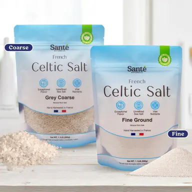Sante Naturelle French Celtic Salt - 1.1lb Hand Harvested Mineral Salt, Grey Coarse & Fine Ground, Rich in Vitamins & Minerals, Versatile Cooking Seasoning Flavor Natural