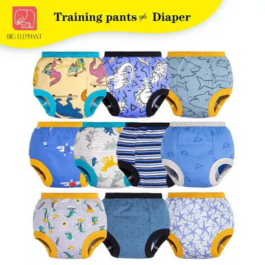 BIG ELEPHANT Helps Kids Feel Wetness Cues, 100% Cotton Washable Reusable Toddler Potty Training Pants for Boys and Girls