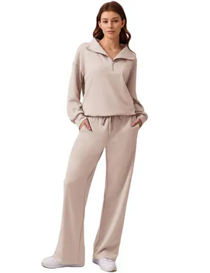Pinspark Women's 2-Piece Sports Set - Long-Sleeved Half-Zip Cardigan Sweatshirt & Sports Pants, Thin, Runs Large, 2 Piece Sets Women, Everyday Wear, Running, Multiple Colors & Sizes