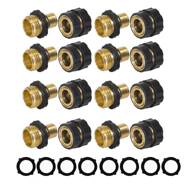 Hourleey Durable 3/4 Inch Garden Water Connectors Set - 3/4\" Standard Fit Male/Female Fittings with Grips, Threads, Leakproof Design, Fast Snap On/Off, Rubber Grips Secure, Convenient Outdoor Home Improvement Faucet Hose Attachments