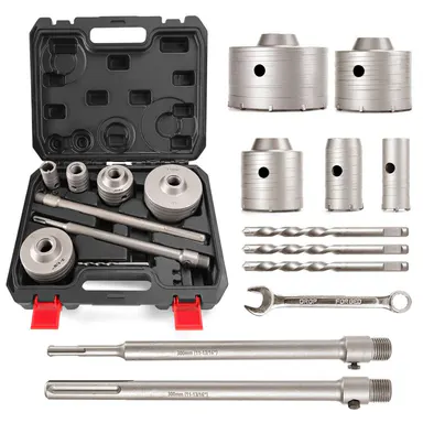 11PCS Heavy Duty Multi-Size Concrete Hole Saw Kit (30-100mm), with Max Shank, SDS Plus, Toolbox, Hex Wrench, Center Drill & Screw - Power Tool Accessories for Concrete Walls, Stone, Construction Drilling, Millimeters