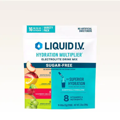 Liquid I.V. Sugar-Free Hydration Multiplier - Variety Pack Sugar-Free - Hydration Powder Packets | Electrolyte Powder Drink Mix | Convenient Single-Serving Sticks | 8 Vitamins & Nutrients | 1 Pack (14 Servings)​