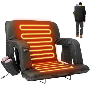 SLSY Heated Stadium Seats, Bleacher Seat with Back & Arm Support, 3 Levels of Heat, 6 Reclining Positions Stadium Seating Bleacher Seats for Sports Events, Outdoor, Hiking, Travel 【Batteries not included】 tiktokshopbacktoschool