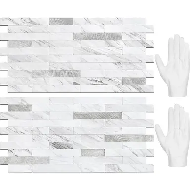 STICKGOO 20Pcs Peel and Stick Backsplash Tile, Stick on Backsplash for Kitchen/Bathroom, Self Adhesive Wall Tiles Diy Decorative Home Decor - White Marble Pattern Wallpaper