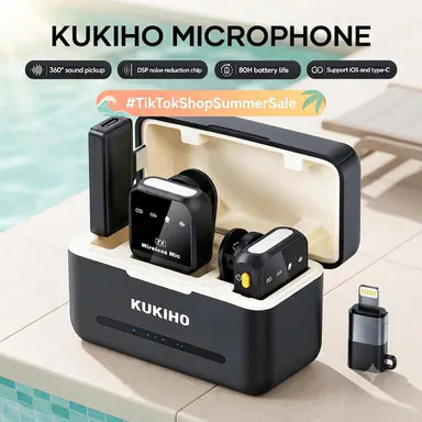 Summer sale！KUKIHO Wireless Lavalier Microphone for iPhone iPad Android With Charging Case Audio Smartphone Audio Smartphone,back to school,back to school haul