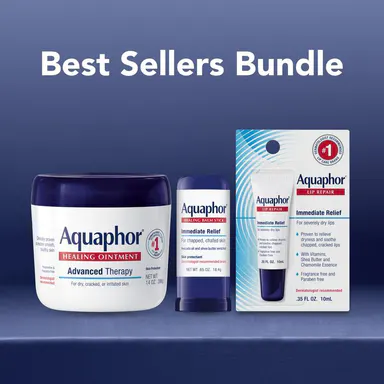 Bestsellers Bundle : Aquaphor Healing Ointment Advanced Therapy Skin Protectant, Dry Skin Body Moisturizer 14 Oz Jar,  Aquaphor Healing Balm Stick, Skin Protectant 0.65 Oz Stick and Aquaphor® Lip Repair .35 fl. oz. Carded Pack