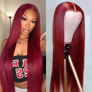 Tuneful 180% Density 99j Burgundy HD Transparent Lace Frontal Wigs Hair Layered 99J 13x6 Straight Hair Wig Wine Red Colored Hair Wig 99j Wig for Black Women