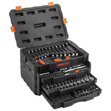 【summerfinds】VEVOR Heavy-Duty Tool Kits, 450-Pcs Automotive Tools Set with 1/4\"-3/8\"-1/2\" Drive Deep/Standard Sockets, Bits, Hex Wrenches, Combination Wrench, Accessories & Storage Case (), Hardware, Tools And Gadgets