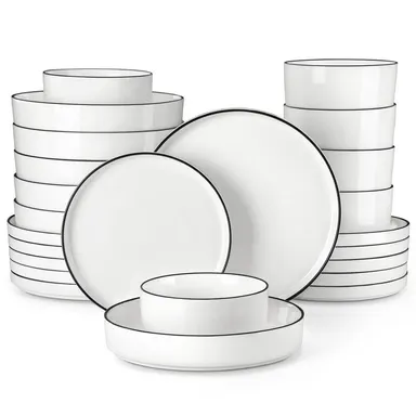 MALACASA LEAH Series Porcelain Tableware Set - 4/6-Person Ceramic Dinnerware Service Set, Chip-Resistant, Microwave & Dishwasher Safe Plates, Bowls & Pasta Dishes, Ceramic Dinnerware Set