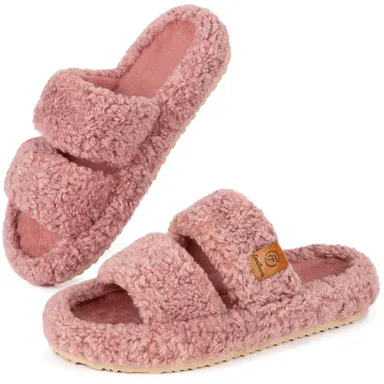 EverFoams Women's Fuzzy Open-Toe Slippers – Stylish Classic Slides with Soft Memory Foam, Non-Slip Rubber Sole, Perfect Cozy Footwear ,Girl Fur Flipflop Walking Shoes Fluffy Modern Sleeper Slip On Clog, Gifts for Mom, summervibes, Mother's Day Gift