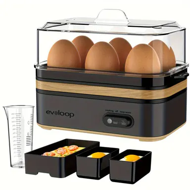 EVOLOOP Rapid Egg Cooker 6 Egg Capacity BPA free Electric Egg Cooker for Hard Boiled Eggs, Poached Eggs, Scrambled Eggs, or Omelets，Easy and Convenient Way to Prepare Delicious Eggs ,outdoor gear Kitchen Appliances,home essentials