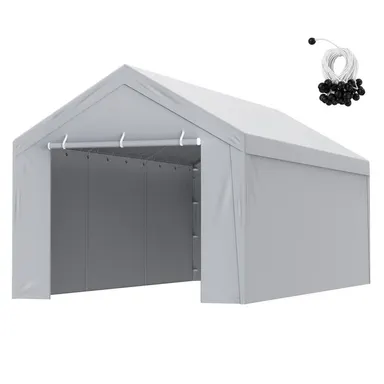 【summerfinds】VEVOR Carport Replacement Canopy, garage tent top cover 10x20, UV-Resistant Waterproof Heavy-Duty Car Shelter Tarp with Ball Bungees for Outdoor Vehicle, RV, Boat Storage - Grey, Patio Canopy, Outdoor Canopy