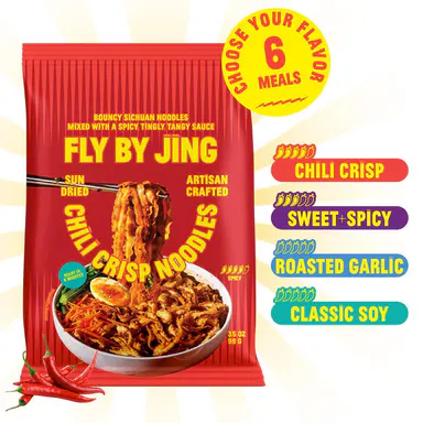 Fly By Jing 6-Pack Restaurant Quality Noodles – 12g Protein, Ready in 6 Minutes – Choose Your Flavor