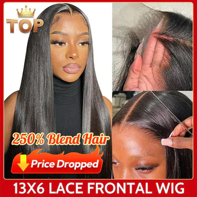 [ Blend Hair ] 250%Density Yawawe Hair Upgrade 28/30inch 13x6 Lace Frontal Blend Synthetic Luxury fiber Wigs Wear Go Glueless Wigs Natural Black Straight lace front wig For Women Pre-plucked Transparent #DealsForYouDays