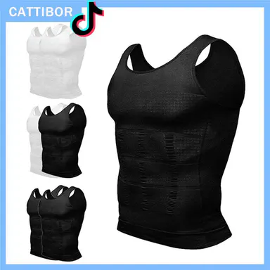CATTIBOR 1-3 Pack Menswear Men ‘s Compression Vest Shaping Vest,Men Sleeveless Shirt Shapewear,Men T-Shirt Sport Vest,Men Round Neck Compression Tank Top Men Shirt For Running Workout Fitness Basketball,Menswear Underwear For All Seasons,Boy Vests