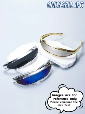 [1pay]Future-Ready Metallic Narrow-Frame Flat Top Fashionable Sunglasses | Bold Y2K Style Shades Mirrored Eyewear (Size runs small, please check size chart before ordering)