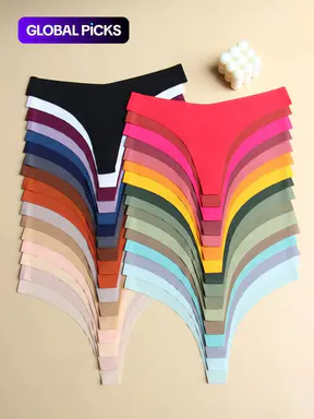 Women's Solid Color V-shaped Waist Thong, Breathable Comfortable Seamless Panty for Daily Wear, Women's Underwear for All Seasons, Women Underwear, Thongs, Undergarments, Underwear for Women, Nylon, Medium, Seamless Smooth Panty