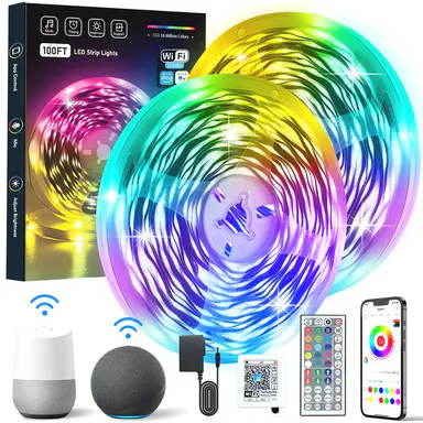 KEXU WiFi Led Strip Lights Smart Led Light Strip Work with Alexa & Google Assistant RGB Music Sync Color Changing Led Light for Bedroom Decors, Remote Led Light, Rgb Colorful Led Rgb Ambient Lighting
