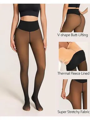 Women's Original Magic Fleece Lined Closed Foot Tights - Shapewear for Women, Slimming Polyamide Pantyhose-Like, Winter Comfort, 5 Shades, XS-3XL Sizes, Tan/Cocoa, Plus Size Womenswear Bottoms